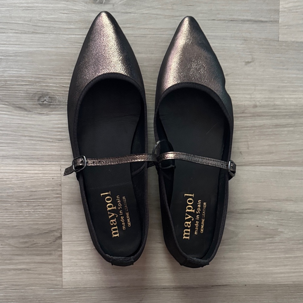 Maypol Metallic Black Mary Jane Flats
